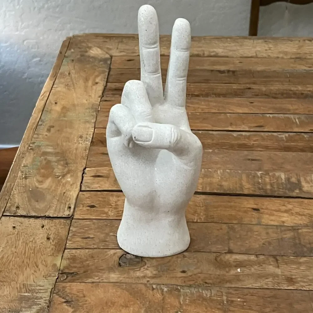 Peace Sign Hand Statue Art Sculpture 9.5